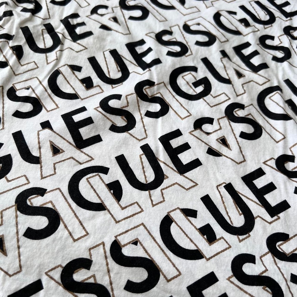 Guess white & black logo tee with repeating 'GUESS' 'LA' text Women's cotton - Picture 8 of 8